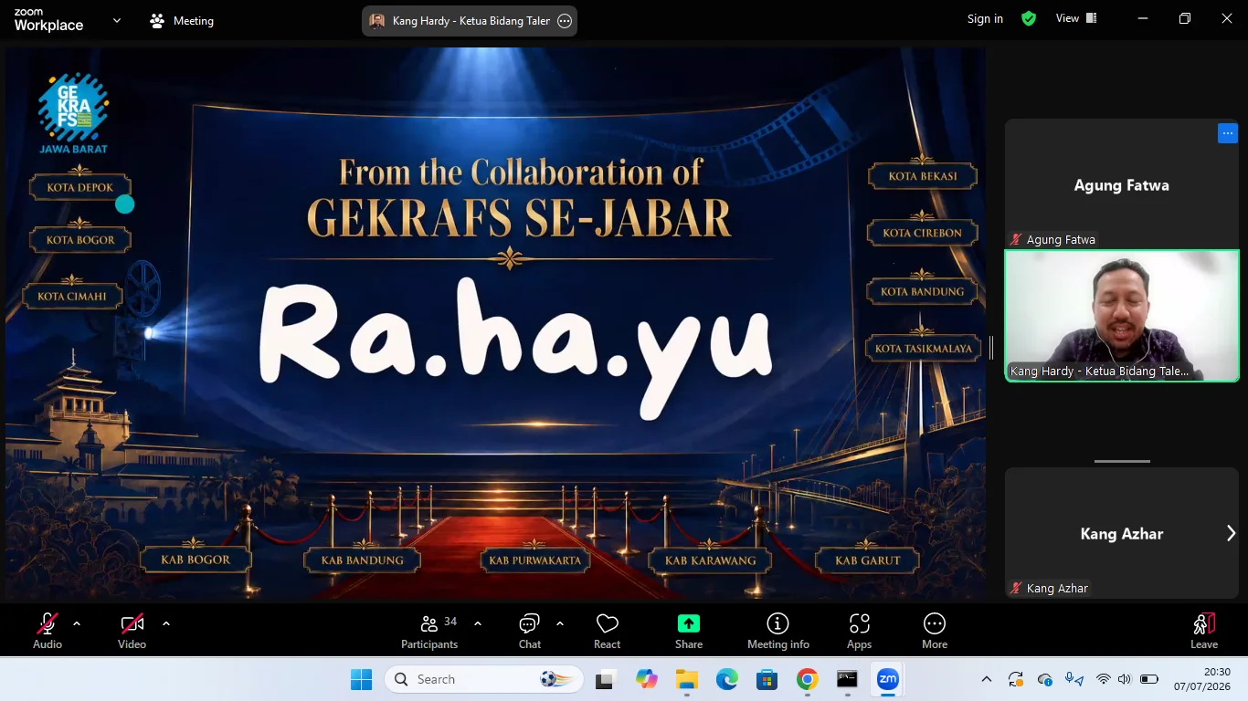 Ketua Bidang Talenta Kang  Hardi memaparkan rencana produksi film berjudul Rahayu melibatkan para pengurus GEKRAFS sebagai pemeran.